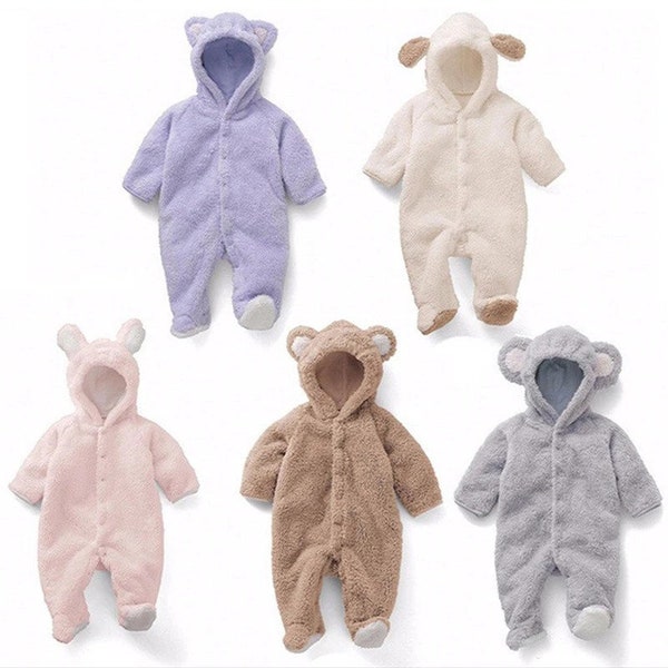 Baby Boy Girl Fleece Outfit / Newborn Romper Jumpsuit / Baby Warm Fashion