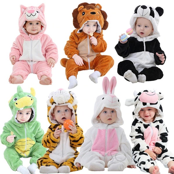 Baby Animal Rompers / Newborn Boy Girl Jumpers / Tiger Panda Dino Cow Cat Bunny Lion