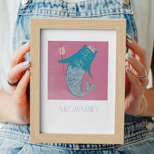 Cat Mermaid Art Print Purrmaid Fantasy Wall Art Girl Meowmaid Lover Nursery Decor Merkitty Bedroom Poster Nautical Teen Bedroom Home Decor