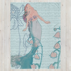 Mermaid Minky Blanket, Plush Blue Blanket, Floral Mermaid Baby Blanket, Luxe Botanical Throw Blanket, Newborn Blanket