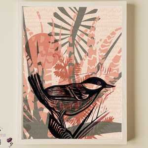 Cactus Wren Wall Art Whimsical Woodland Southwest Print Desert Bird Art Mid Century Modern Neutral Nursery Nature Lover Birder Arizona Gift
