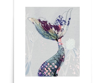 Wall Art Mermaid Tail Art Print Chic Girl Bedroom Decor Boho Blue Bathroom Art Cute Mermaid Poster Mythical Ocean Lover Fantasy Art Poster