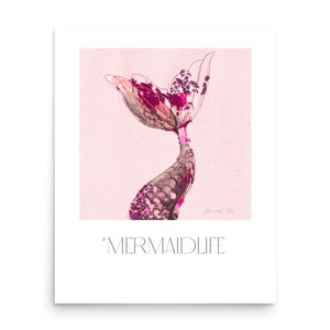 Pink Mermaid Tail Wall Art Original Fantasy Art Mythical Sea Creature Boho Girl Nursery Wall Decor Mermaidcore Art Poster Teen Bedroom