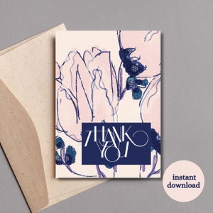 Druckbare Danke-Karte Moderne rosa Blumen Boho-Blumen Danke-Karte Druck zu Hause Danke-Karte für sie digitaler Download Gastgebergeschenk