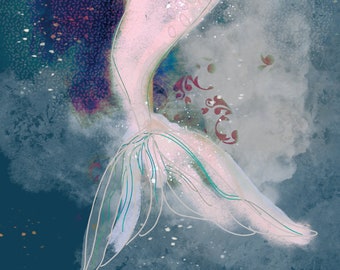 Pink Mermaid Tail Wall Art Undersea Fantasy Art Print Mythical Sea Animal Ocean Lover Poster Girl Nursery Boho Wall Decor Mermaidcore Art