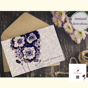 Gewoon omdat afdrukbare originele bloemenwenskaart voor beste vriend Handgetekende Fine Art-wenskaart Leeg bedankt kaart voor alle gelegenheden