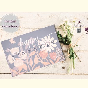 Afdrukbare kaart Beste vriend voor altijd Verjaardagskaart Cadeau voor haar Fijne verjaardag Bestie moderne bloemen moeder vriendschap verjaardagskaart DIY downloaden