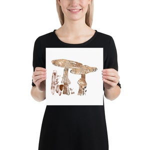 Neutrale Mushroom Art Wall Print Poster, Hand getrokken moderne illustratie, boerderij Vintage keuken kunst