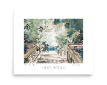 Póster de viaje de Naples, Florida, decoración de pared con acceso a la playa, impresión de arte costero bohemio