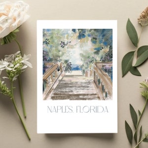 Tarjeta de felicitación de Naples, Florida, turismo de Florida, tarjeta tropical en blanco, recuerdo de viaje, amante de la playa, arte costero, regalo, boda en la playa, agradecimiento