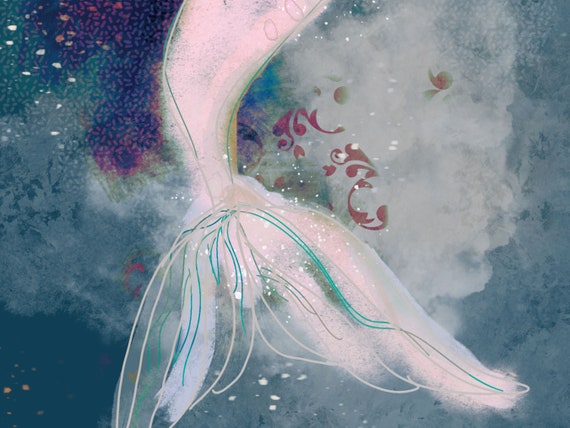 Printable Pink Mermaid Tail Watercolor Mermaidcore Nursery Art Boho Mythical Wall Art Sea Animal Ocean Lover Poster Fantasy Teen Bedroom Art
