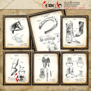 Vintage Cowboy Patent Print (Set of 6) Farmhouse Decor, Man Cave Wall Art 16"x20" / 16"x24" Drawings Blueprint Art Download - JP-76b