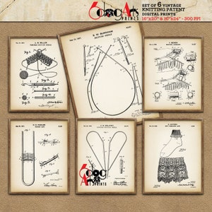 Antique Knitting Crocheting (Set of 6) Patent Digital Prints 16&quot;x20&quot; (8x10) / 16&quot;x24&quot; (8x12) Blueprint Art Wall Decor Download - JP-116a