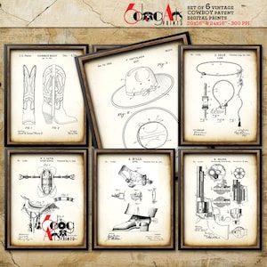 Vintage Cowboy Patent Print (Set of 6) Farmhouse Decor, Man Cave Wall Art 16&quot;x20&quot; / 16&quot;x24&quot; Drawings Blueprint Art Download - JP-75b