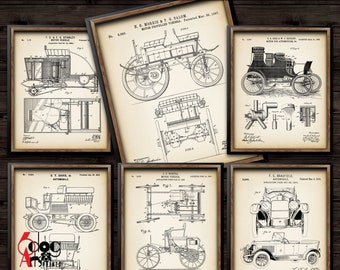 Láminas de patentes de coches antiguos (juego de 6) - Arte mural con planos vintage (descarga digital)