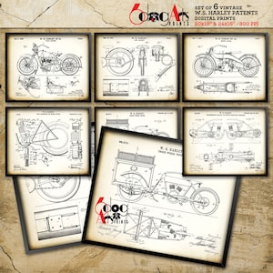 Vintage Motorcycle Patent Art Prints: Blueprint Wall Decor (Set of 6) (Digital Download)
