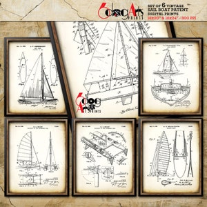 Vintage Sailboat Patent (Set of 6) Drawings Download Digital Prints 16&quot;x20&quot; (8x10) / 16&quot;x24&quot; (8x12) Blueprint Art for Wall Decor JP-63b