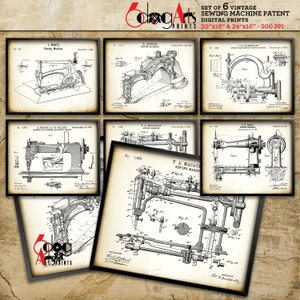 Antike Nähmaschine (6er Set) Patent Digitaldrucke 50 x 40 cm Blueprint Kunst Wand Dekor Download - JP-114b