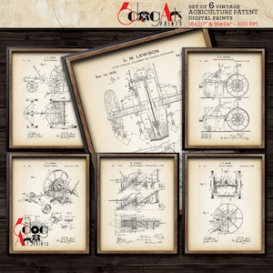 Vintage Farming Agriculture (Set of 6) Patent Drawings Download Digital Prints 16"x20" / 16"x24" Blueprint Art for Wall Decor JP-38a