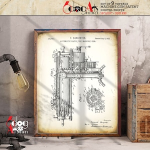 Machine Gun Patent /Set of 9/ 16"x20" (8x10) / 16"x24" (8x12) Firearm Digital Prints, Gift for Police, Military, Man Cave Wall Art - JP-171b