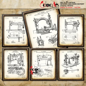 Antike Nähmaschine (6er Set) Patent Digitaldrucke 16&quot;x20&quot; (8x10) / 16&quot;x24&quot; (8x12) Blueprint Kunst Wand Dekor Download - JP-111b