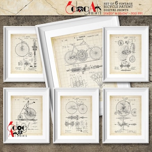 Vintage Bicycle (Set of 6) Patent Drawings Downloadable Digital Prints 16&quot;x20&quot; (8x10) / 16&quot;x24&quot; (8x12) Blueprint art for Wall Decor JP-01c