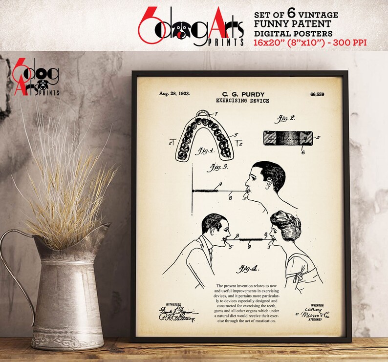 Funny Patent Posters /set of 6/ Digital Prints Gift Idea Wall Art Home