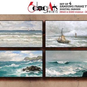 Samsung Frame TV Art: Antique Seascape Paintings (Set of 4) (Digital Download)