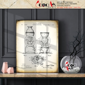 Vintage Coffee Mill (Set of 6) Patent Drawings Downloadable Digital Prints 16&quot;x20&quot; / 16&quot;x24&quot; Blueprint Art for Wall Decor JP-48b