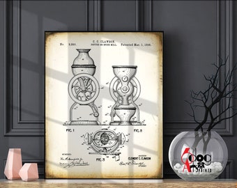 Láminas artísticas de patentes de molinillos de café antiguos (descarga digital)