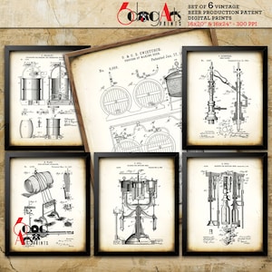 Vintage Beer Brewing (Set of 6) Patent Drawings Downloadable Digital Prints 16&quot;x20&quot; / 16&quot;x24&quot; Blueprint Art for Wall Decor JP-39b