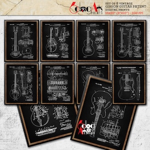 Gibson Guitar Patent (Set of 8) Drawings Download Digital Prints 16&quot;x20&quot; (8&quot;x10&quot;) Blueprint Art Wall Decor - JP-88d