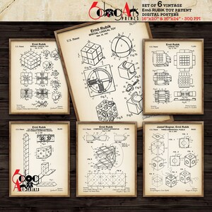 Rubiks kub, patentkonsttryck, set om 6 (digital nedladdning)