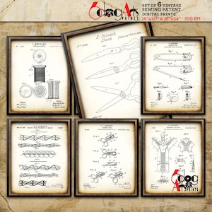 Antique Sewing (Set of 6) Patent Digital Prints 16&quot;x20&quot; (8x10) / 16&quot;x24&quot; (8x12) Blueprint Art Wall Decor Download - JP-115b