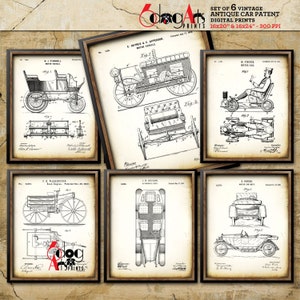 Antique Car Patent Prints (Set of 6) - Blueprint Wall Art (Digital Download)