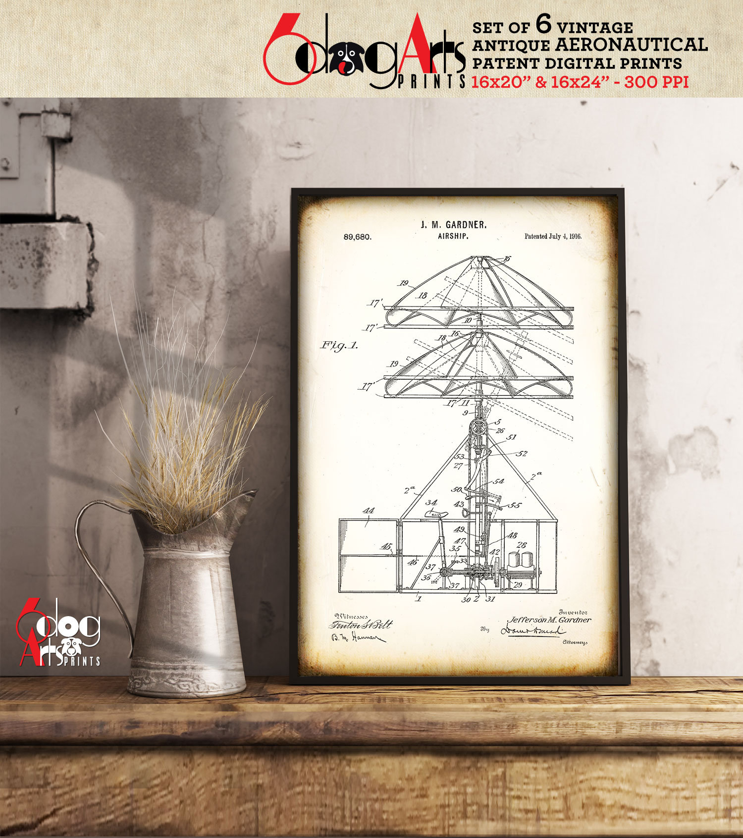 Aeronautical Patent Art Prints: Vintage Airplane Blueprint Decor ...