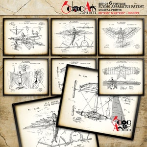 Vintage Flying Apparatus (Set of 6) Patent Drawings Downloadable Digital Prints 20&quot;x16&quot; / 24&quot;x16&quot; Blueprint Art for Wall Decor JP-40b