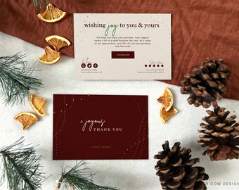 Holiday Thank You Card Template, Business Thank You Card, Sparkle Script Thank You, Editable, DIY, Instant Download, Canva, Winter Sparkle