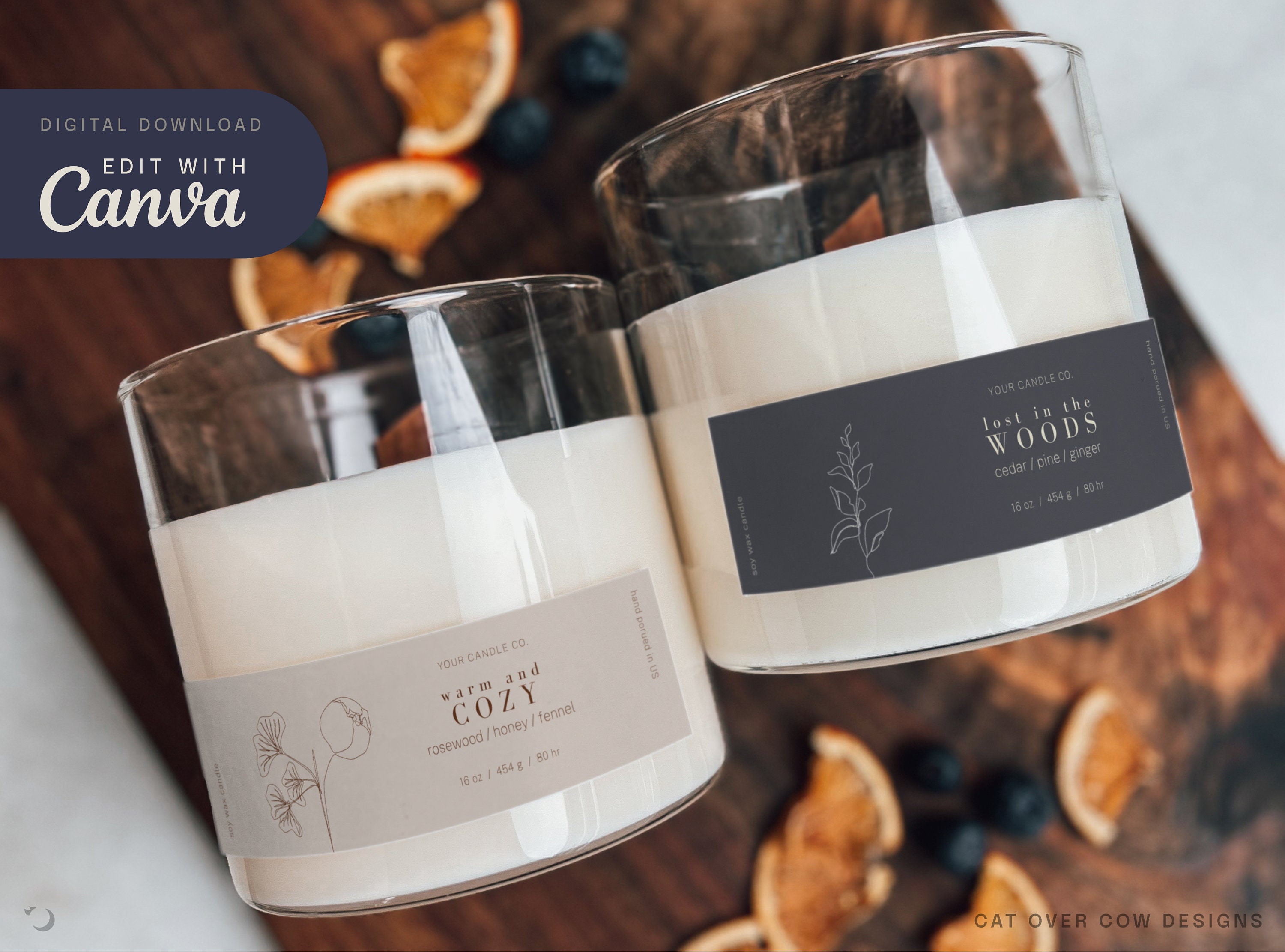 12in1 Thin Candle Label Templates W/ Bonus, Luxury Candle Label