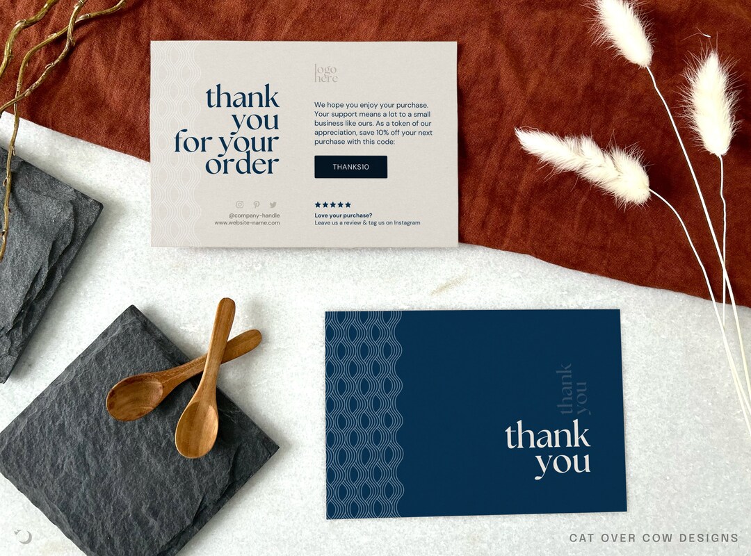Luxury Thank You Card Template: Ocean Shibori Design (DIY, Instant ...