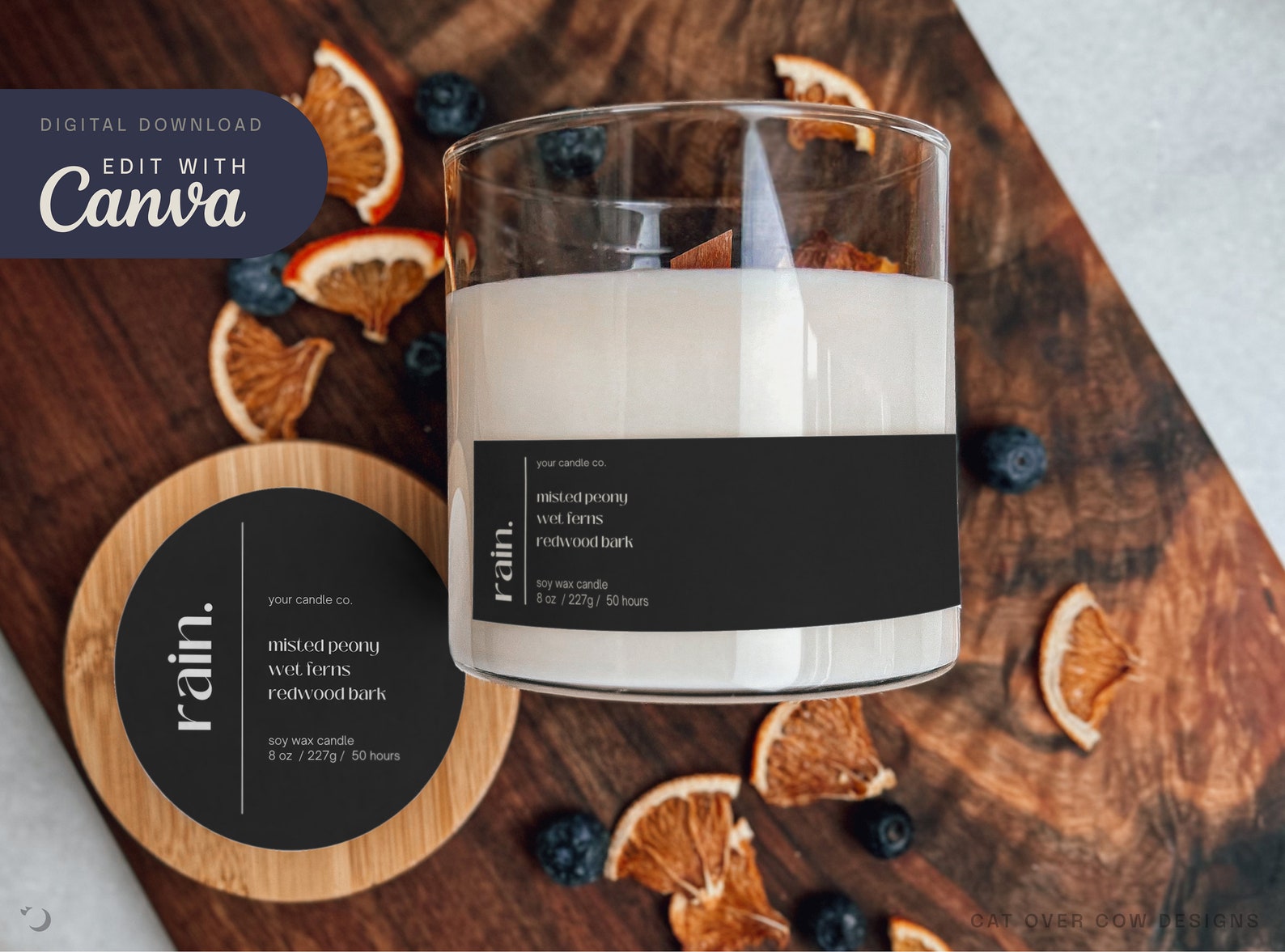 12in1 Thin Candle Label Template W/ Bonus Size Modern Etsy