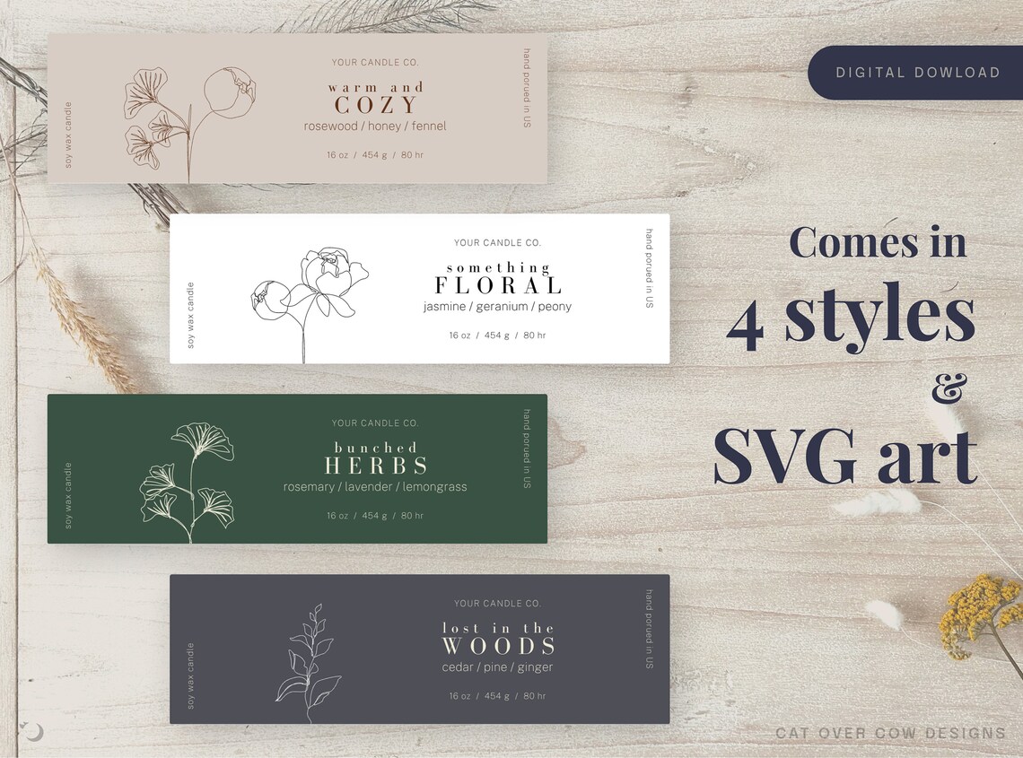 12in1 Thin Candle Label Templates W/ Bonus, Luxury Candle Label