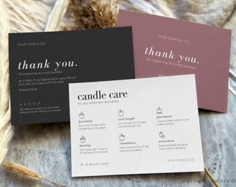 Candle Care Thank You Card Template — Bonus Included, Canva Editable Care Card, Minimalist Printable Template, DIY Candle, Download / Flora