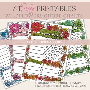 Wildflowers Kids afdrukbare karwei grafiek, dagelijks, bundel, wekelijkse routine checklist, homeschool planner to do lijst, routine verantwoordelijkheid schema