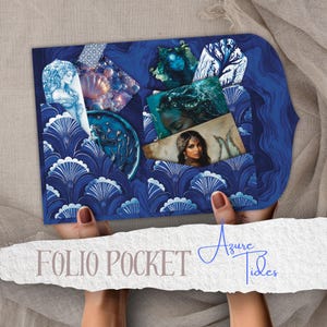 Azur Gezeiten Meerjungfrau Folio Taschen Printable's Bundle Blau Digitale Seiten Meerjungfrau Folio Ephemera Scrapbooking Papier Handwerk Collage Sheet