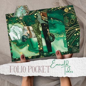 Emerald Gezeiten Mermaid Folio Pocket Kit Printable Bündel Grün Digitale Seiten Mermaid's Ephemera Scrapbooking Papier Handwerk Collage Sheet