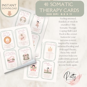 Minimalist 40 Somatic Therapy Coping Skill Cards for Nervous System Regulation Polyvagal Exercise Therapy, CPTSD, PTSD Therapy Grounding