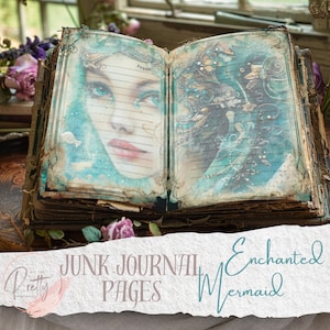 Verzauberte Meerjungfrau Junk Journal Kit Meerjungfrau Digitales Papier für Scrapbooking Marine Unterwasser Gebündelte Seiten Ephemera Papierhandwerk Collage Sheet