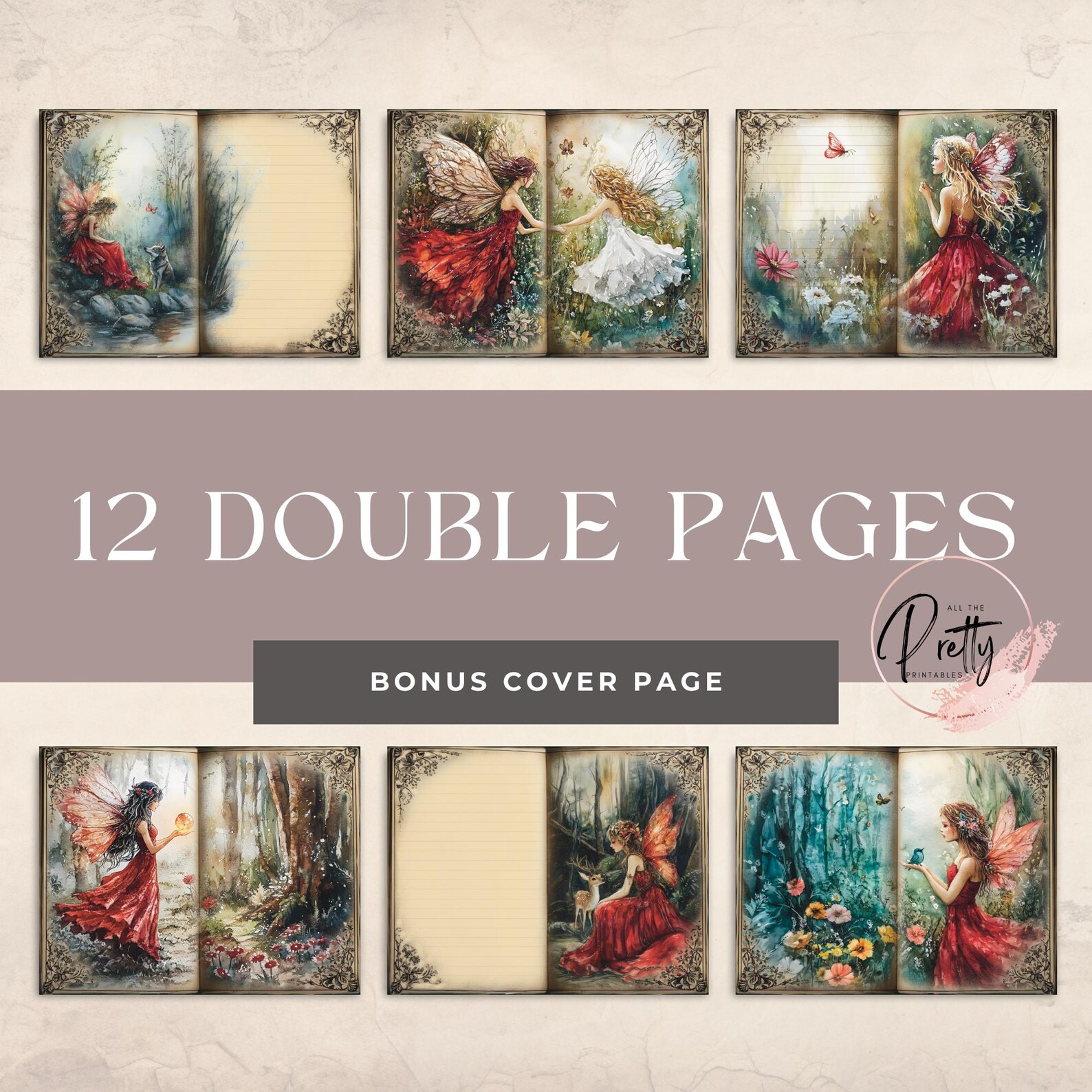 Ruby Forest Fairies Junk Journal Pages – 12 Printable Watercolor ...