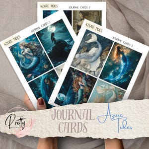 Azur Gezeiten Meerjungfrau Journal Karten Printable's Bundle Blau Digitale Seiten Mermaid's Folio Ephemera Scrapbooking Papier Handwerk Collage Sheet